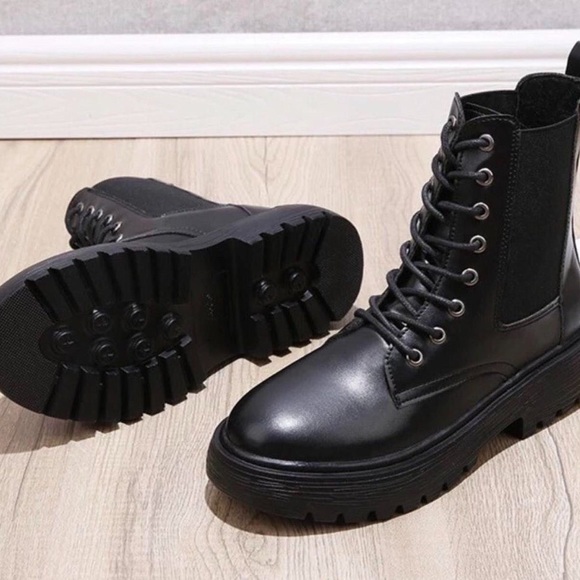 Black Leather Chelsea Combat Boots - Picture 3 of 5